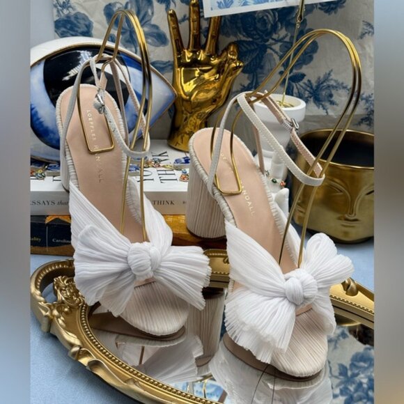 🆕 LOEFFLER RANDALL 🧿 NWOT Camellia White Pleated Bow Heel, Sz 7 *SLIGHT FLAW* - Picture 5 of 16